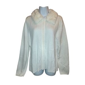 Faux Fur Removable Collared Zip up Sweater xl